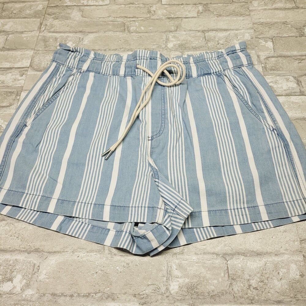 Loft Lounge Women's Shorts Large Striped Blue & White Cotton/Lyocell Blend LG